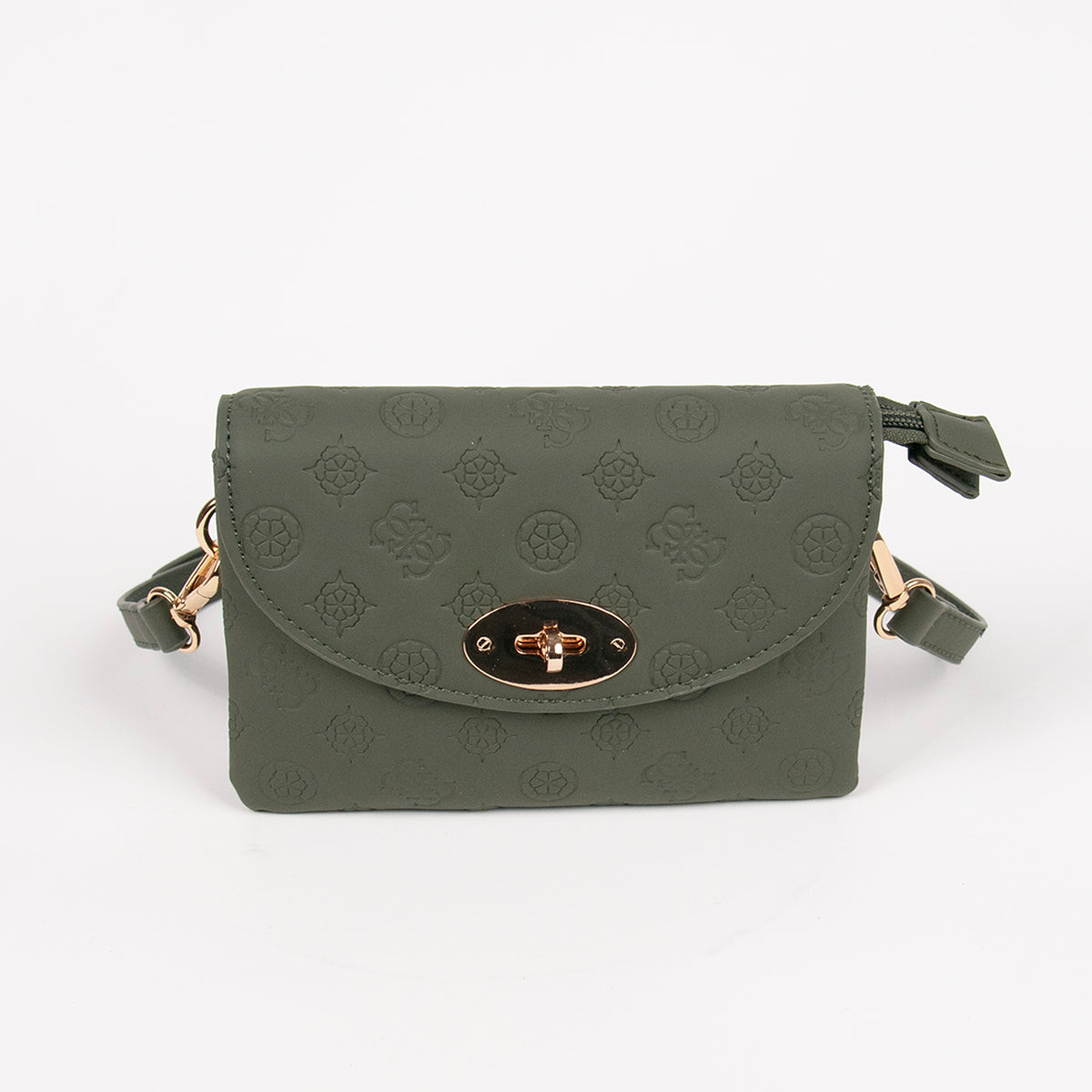872150 Vesker, DANIELLE clutch med preget mønster - olivengrønn