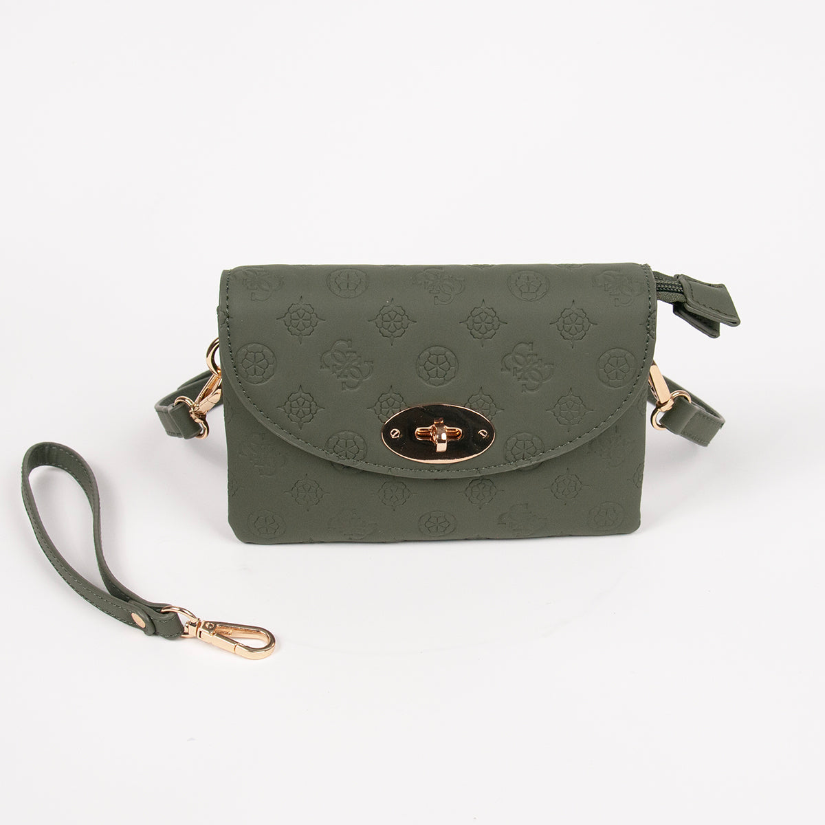 872150 Vesker, DANIELLE clutch med preget mønster - olivengrønn