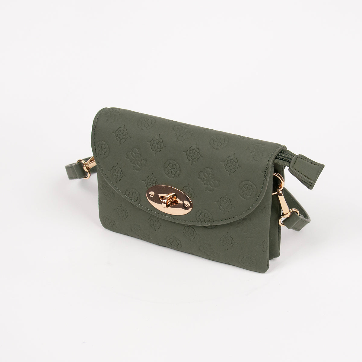 872150 Vesker, DANIELLE clutch med preget mønster - olivengrønn