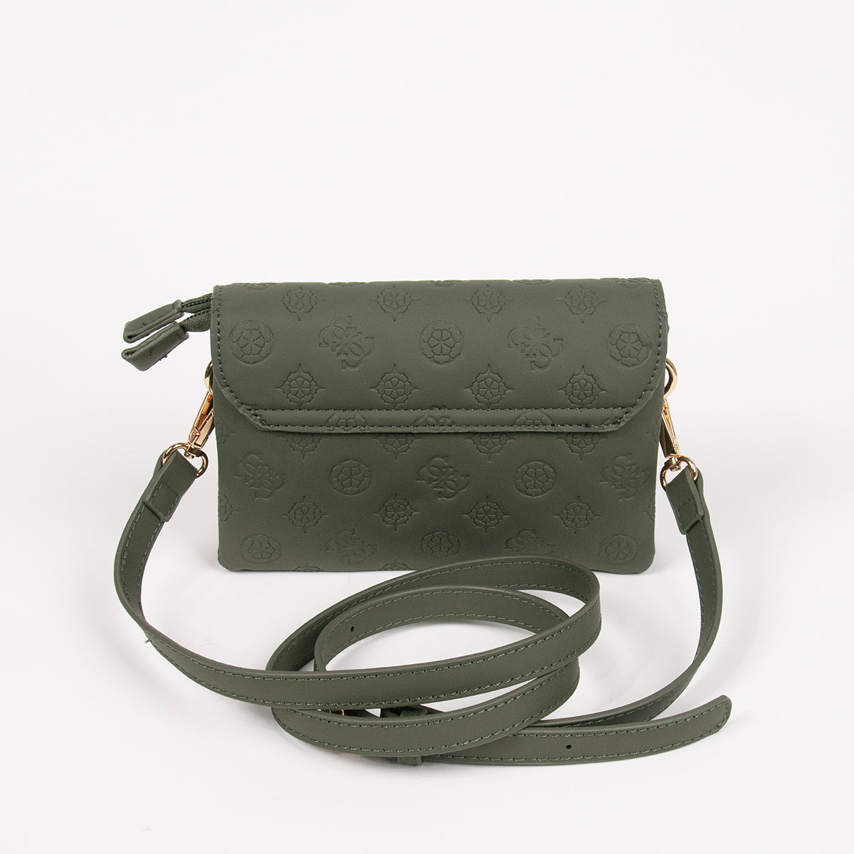 872150 Vesker, DANIELLE clutch med preget mønster - olivengrønn