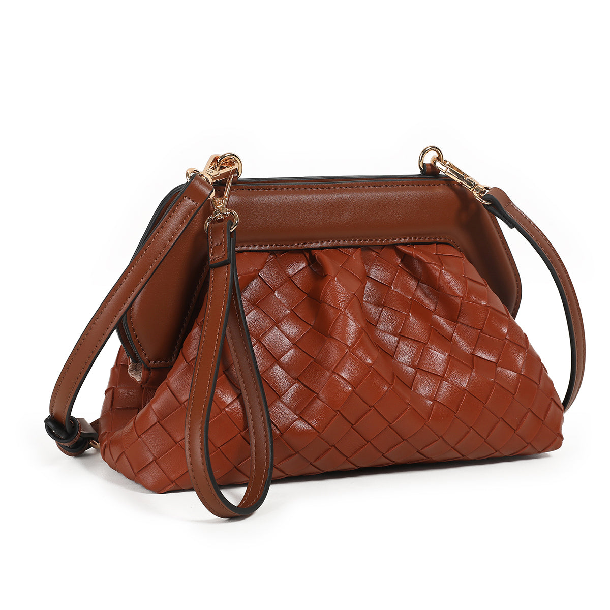 872715 Vesker, INDI flettet clutch - cognac
