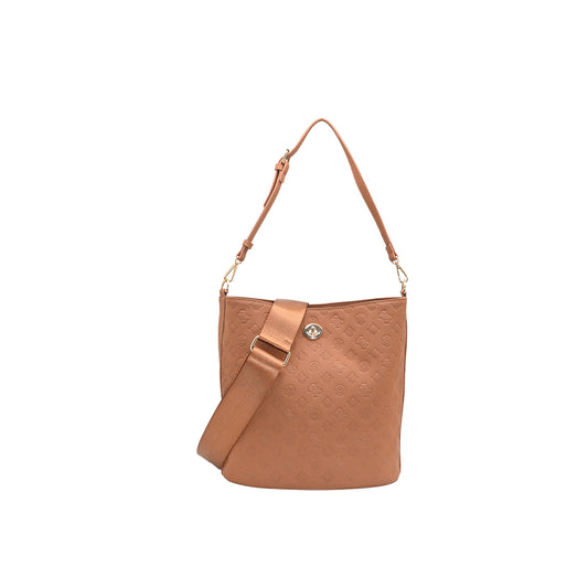 872815 Vesker, Ivory BucketBag med preget mønster - cognac