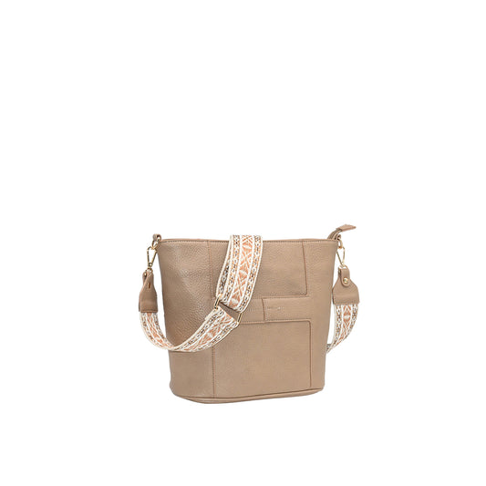 872905 Vesker, IRIA liten crossbag med mønstret rem - beige