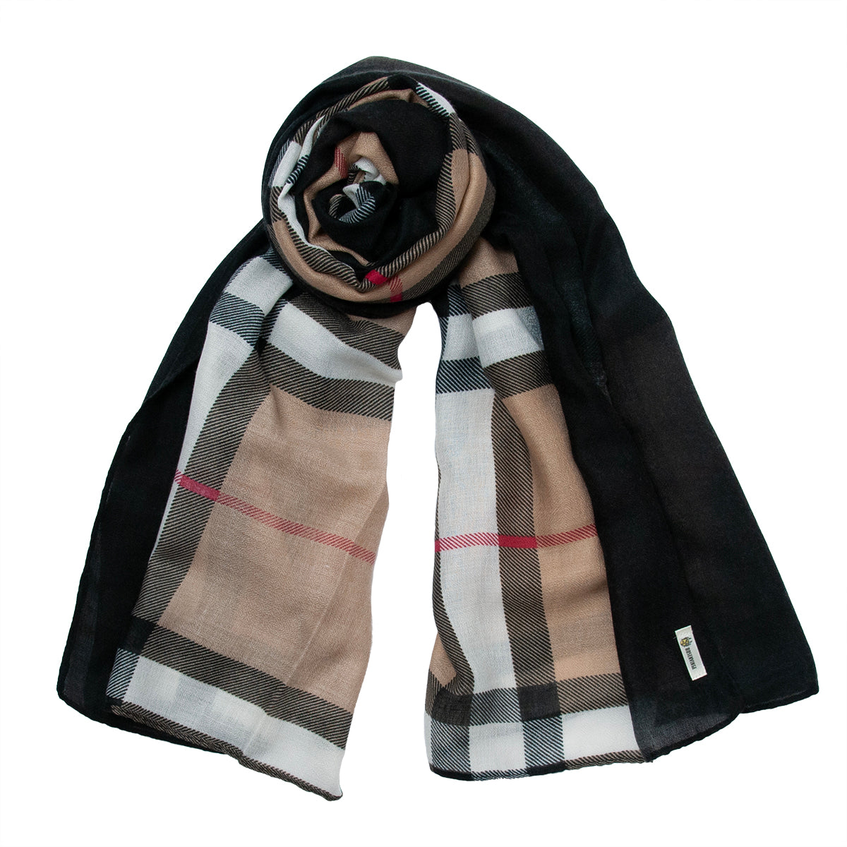 875101  Skjerf, Mykt skjerf klassisk rute print - svart