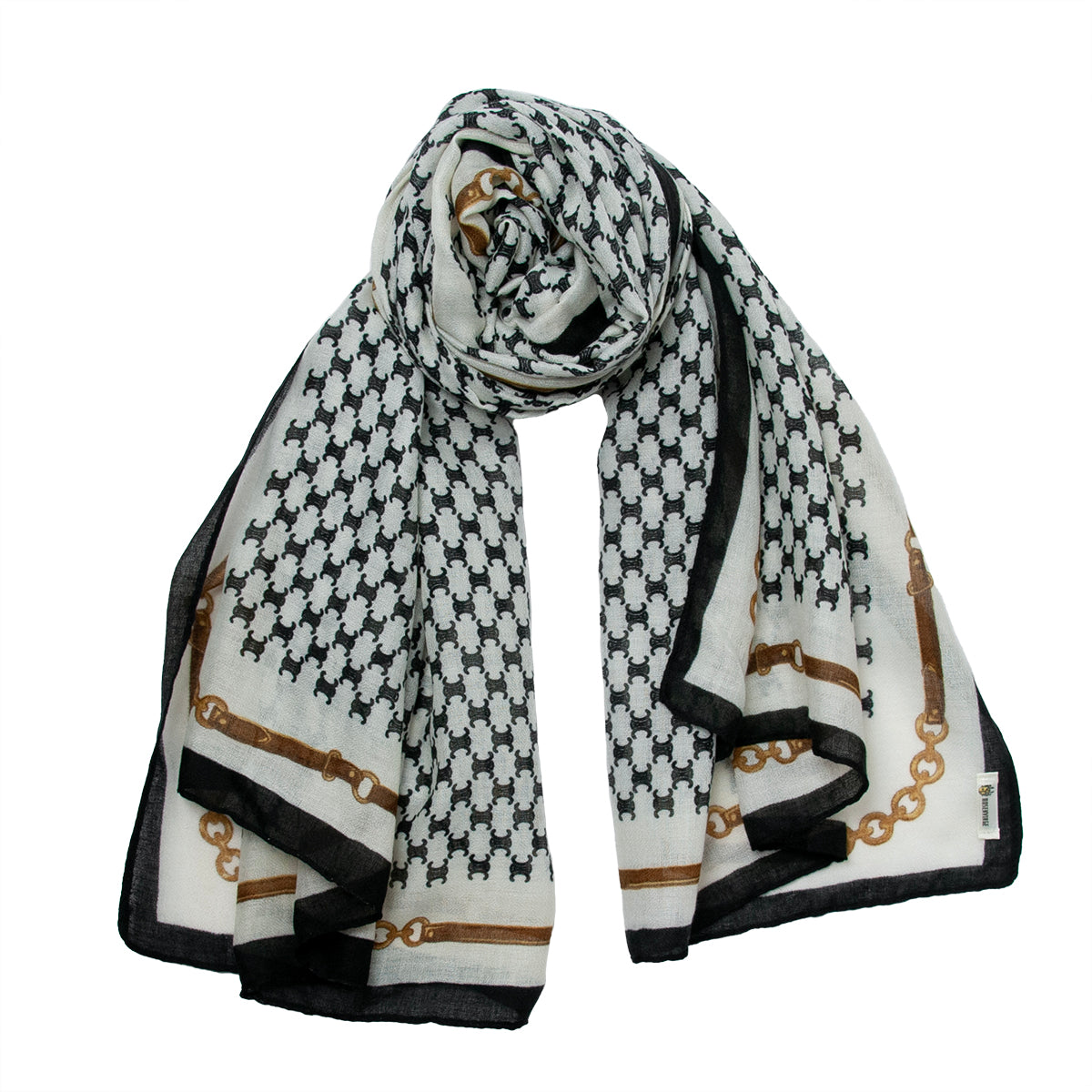 875501  Skjerf, Mykt skjerf lenke print - svart