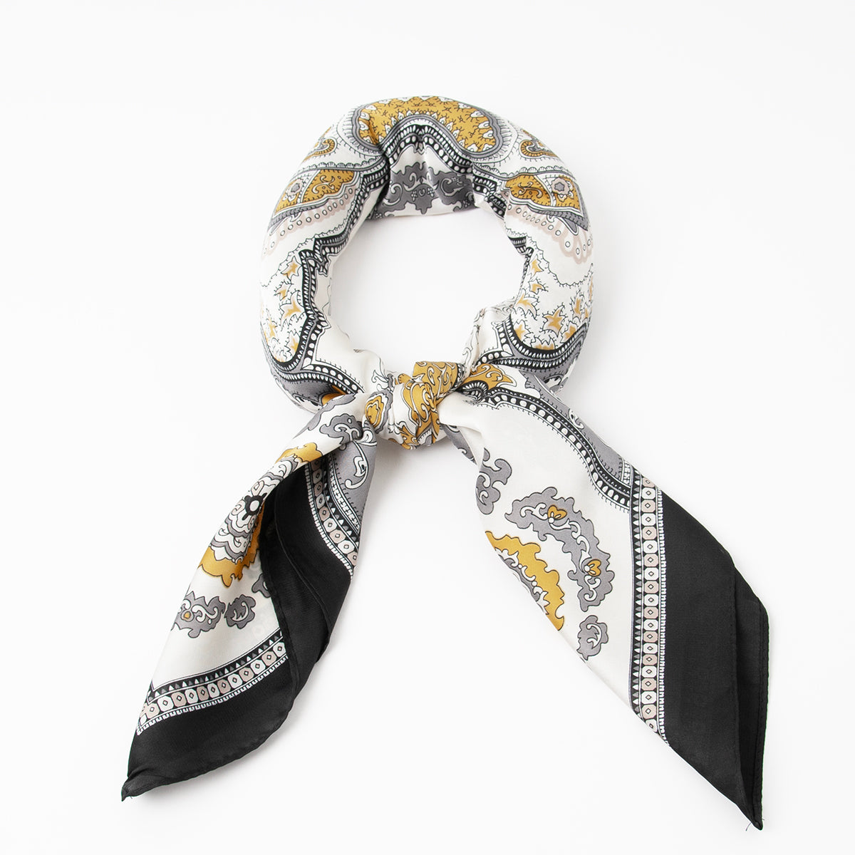 876605  Skjerf, Lite skjerf paisley printr svart/oker