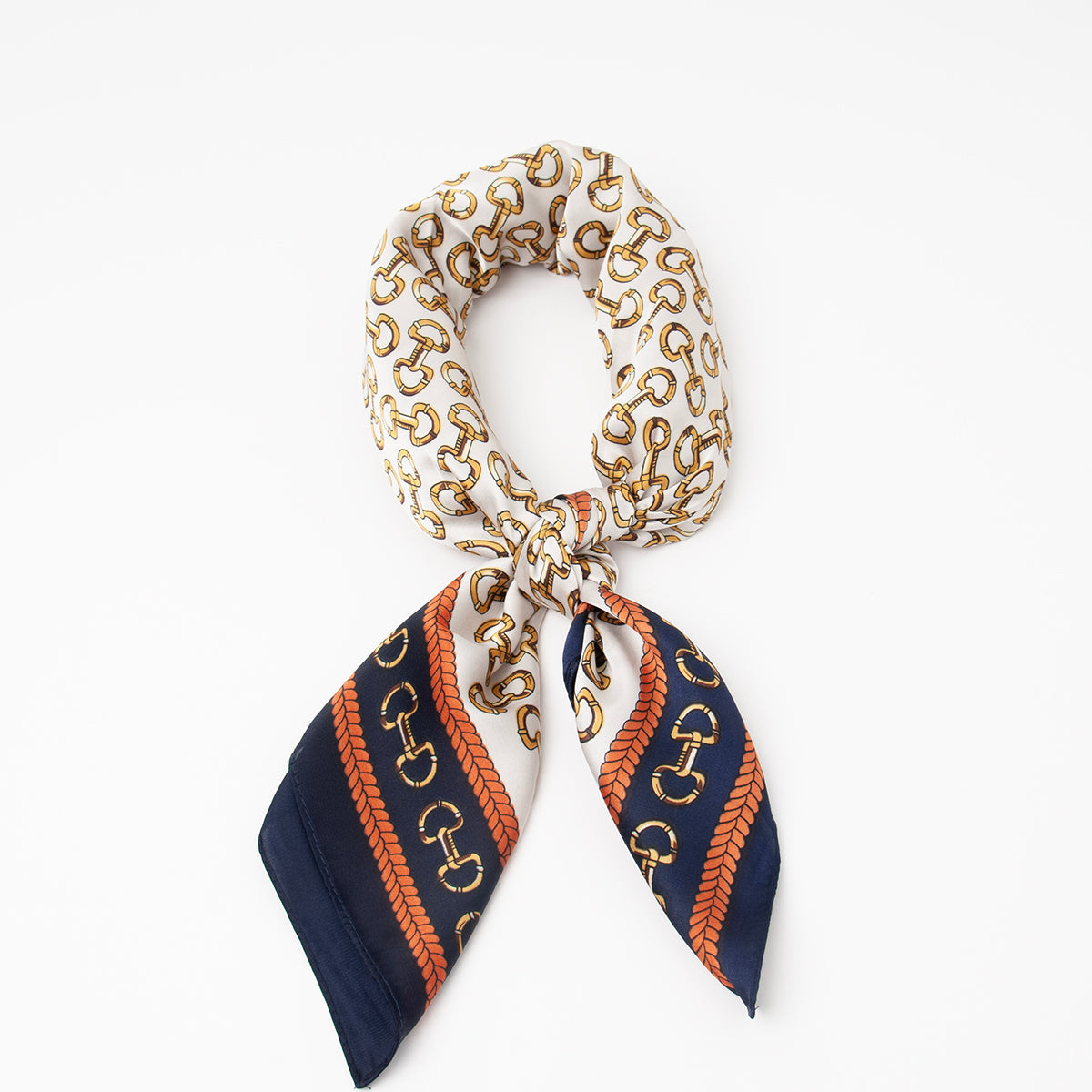 878541  Skjerf, Lite skjerf lenkeprint med farget kant - marine