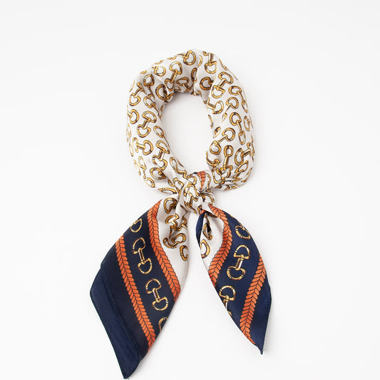 878541  Skjerf, Lite skjerf lenkeprint med farget kant - marine