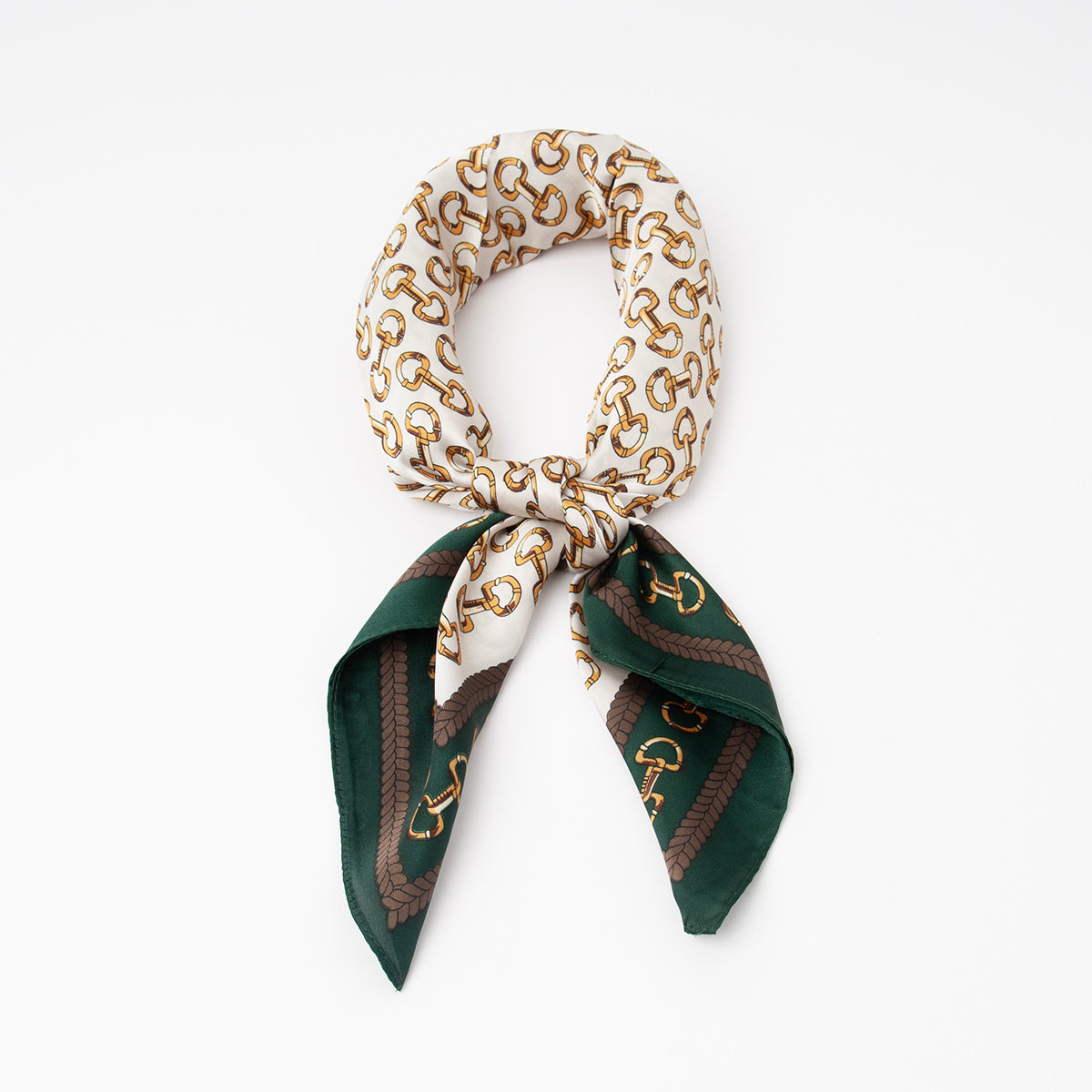 878552  Skjerf, Lite skjerf lenkeprint med farget kant -grønn