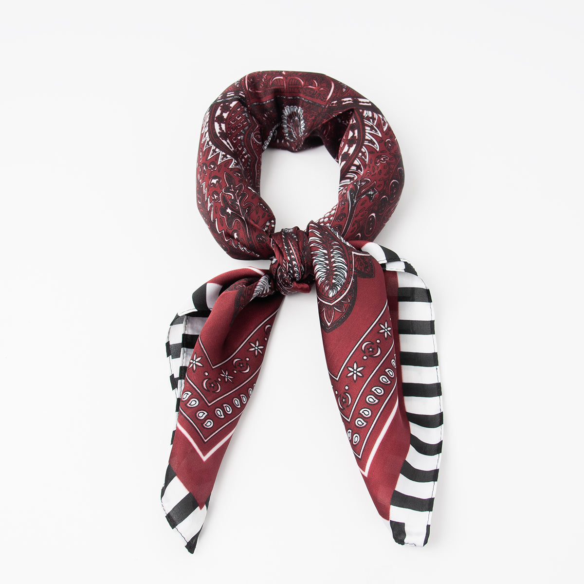 879021  Skjerf, Lite skjerf paisley print med kant - burgunder