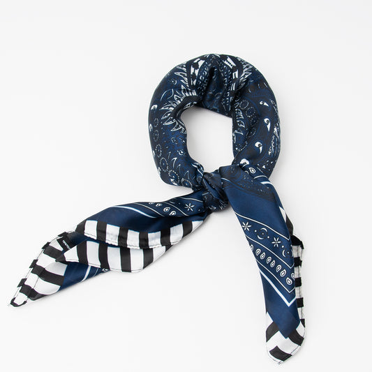 879041  Skjerf, Lite skjerf paisley print med kant - blå