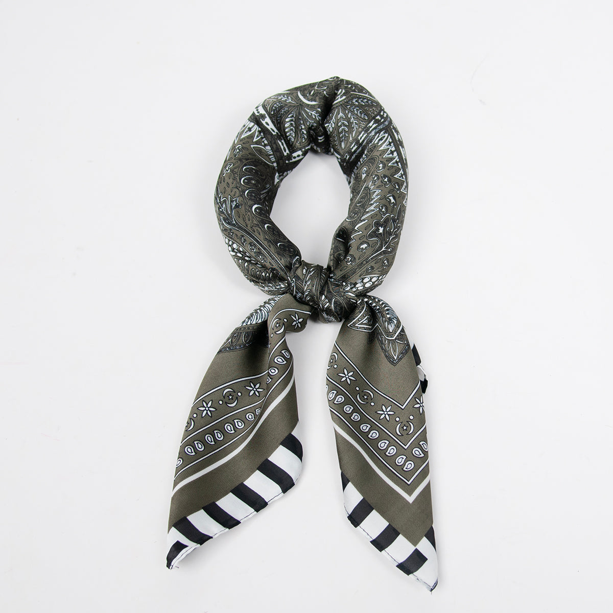 879050  Skjerf, Lite skjerf paisley print med kant - olivengrønn