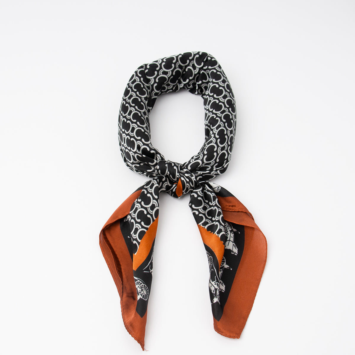 880101  Skjerf, Lite skjerf Hest print -svart/cognac