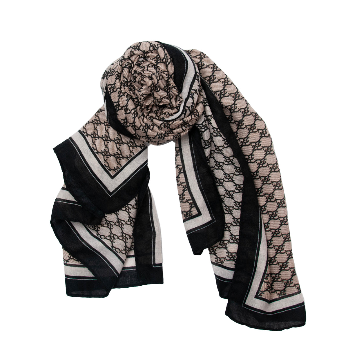 880605  Skjerf, Mykt skjerf lenke print - beige