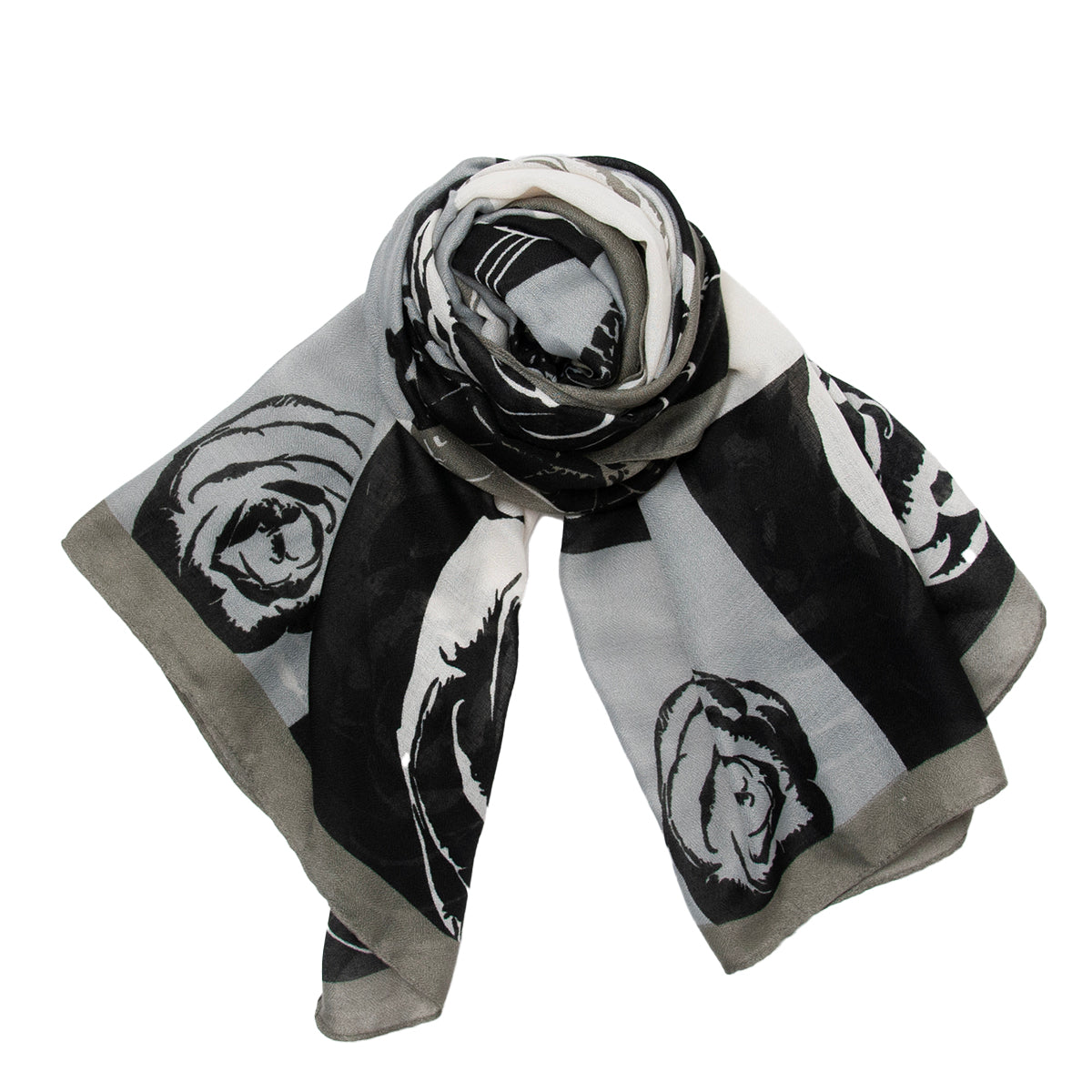 880705  Skjerf, Mykt grafisk blomsterprint - beige