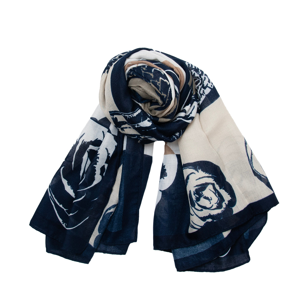 880741  Skjerf, Mykt grafisk blomsterprint - marine