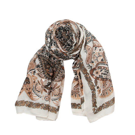 880805  Skjerf, Mykt skjerf paisley print - beige