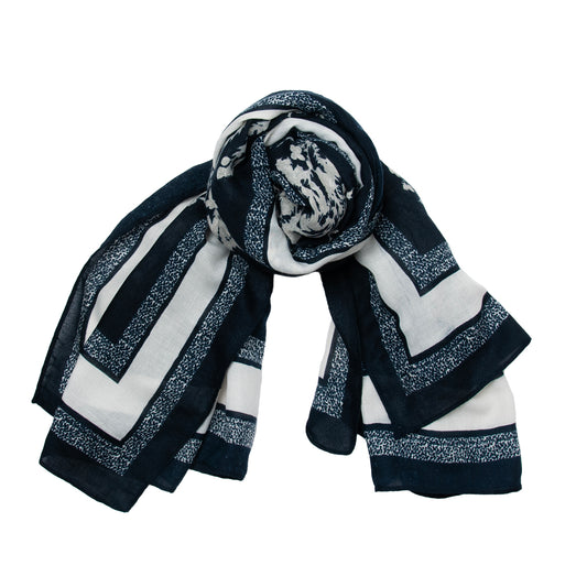 880941  Skjerf, Mykt skjerf bred kant blomster print - blå