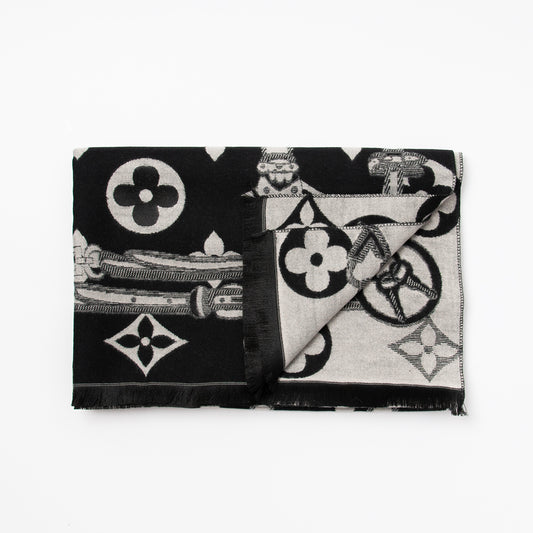 881901  Skjerf, Mykt skjerf LVt print - beige/svart