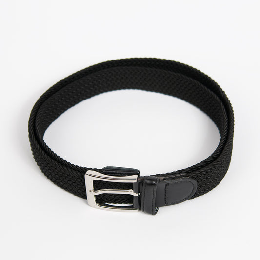 881901X  Belte ( 6 stk)  Elastisk strikkbelte med firkantet spenne sølv - svart