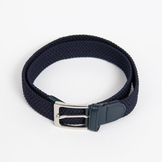 881941  Belte ( 6 stk)  Elastisk strikkbelte med firkantet spenne sølv - marine