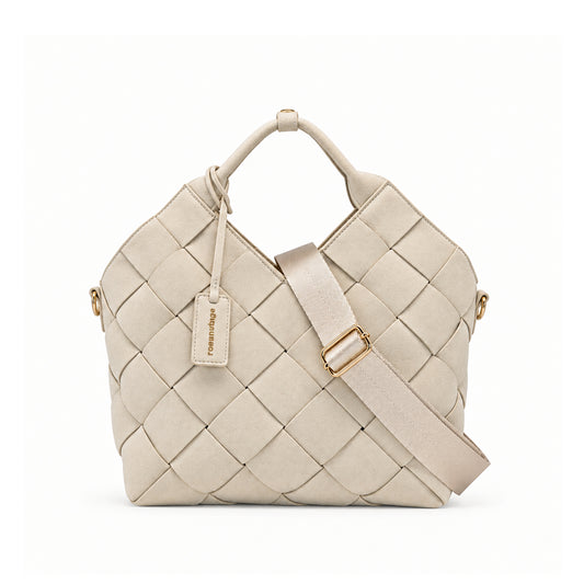 930005 Veske, MINA flette semsket shopper - beige