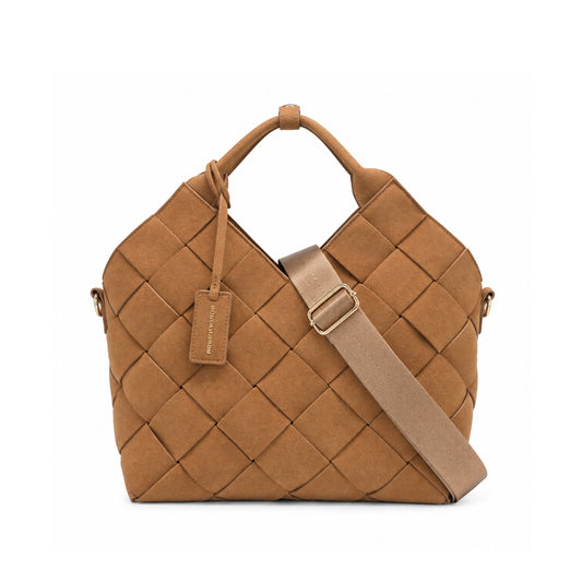 930015 Veske, MINA flettet semsket shopper - cognac