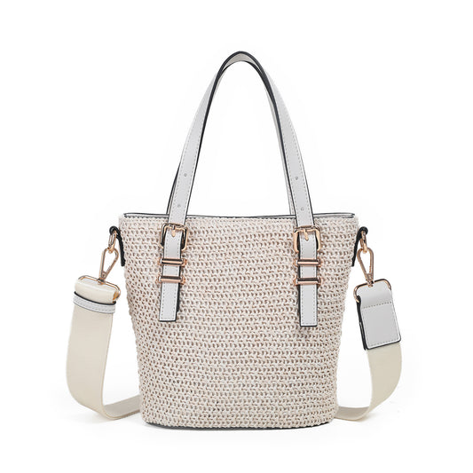 882802 Vesker, JOJO mini shopper i strå- offwhite