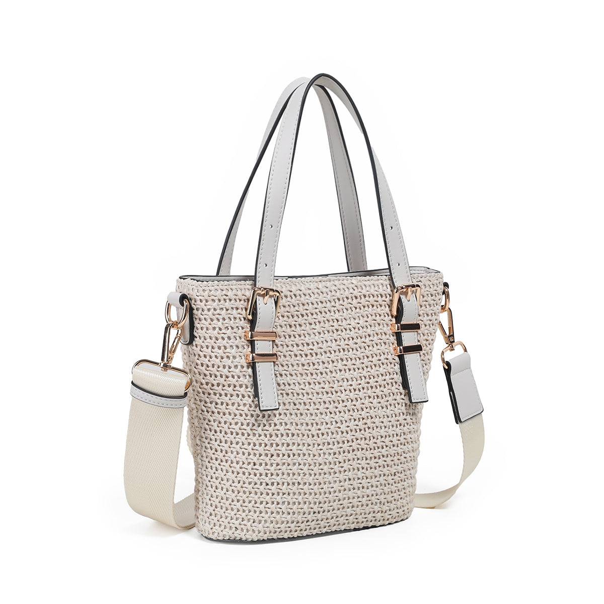 882802 Vesker, JOJO mini shopper i strå- offwhite