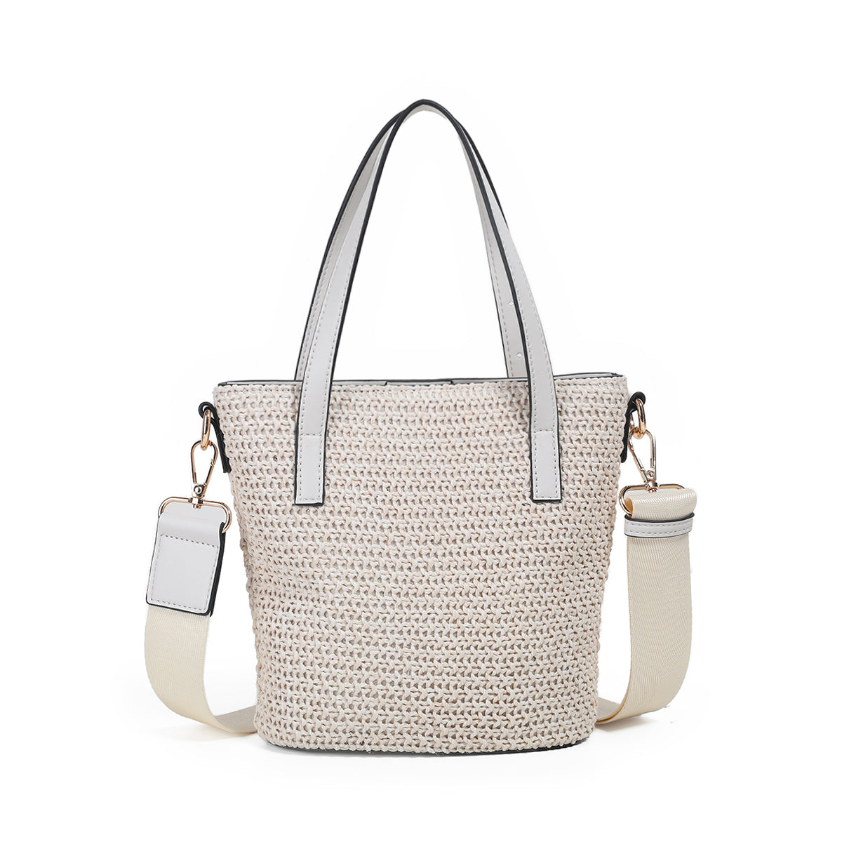 882802 Vesker, JOJO mini shopper i strå- offwhite