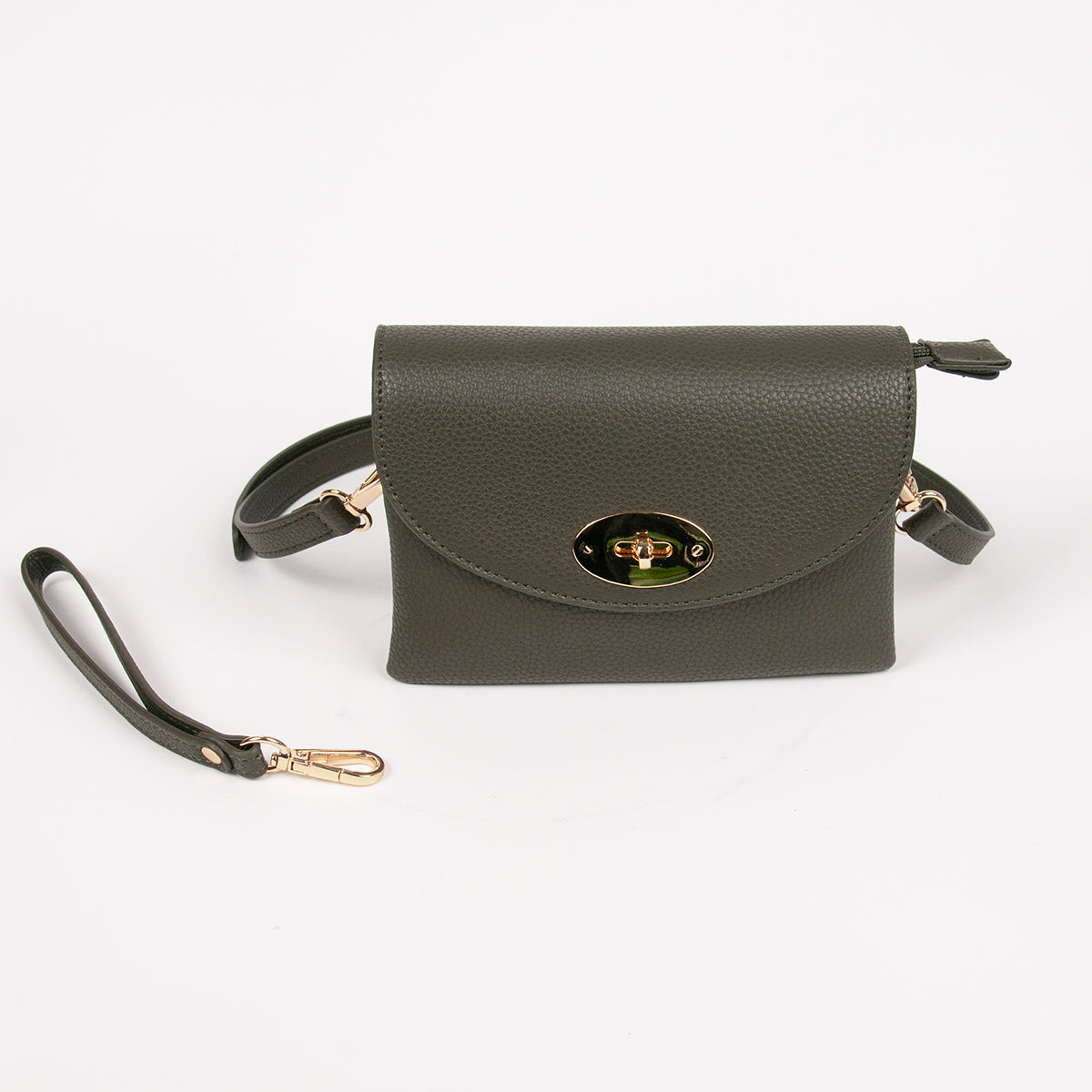 883511 Vesker,DANIELLE clutch med frontspenne - olivengrønn