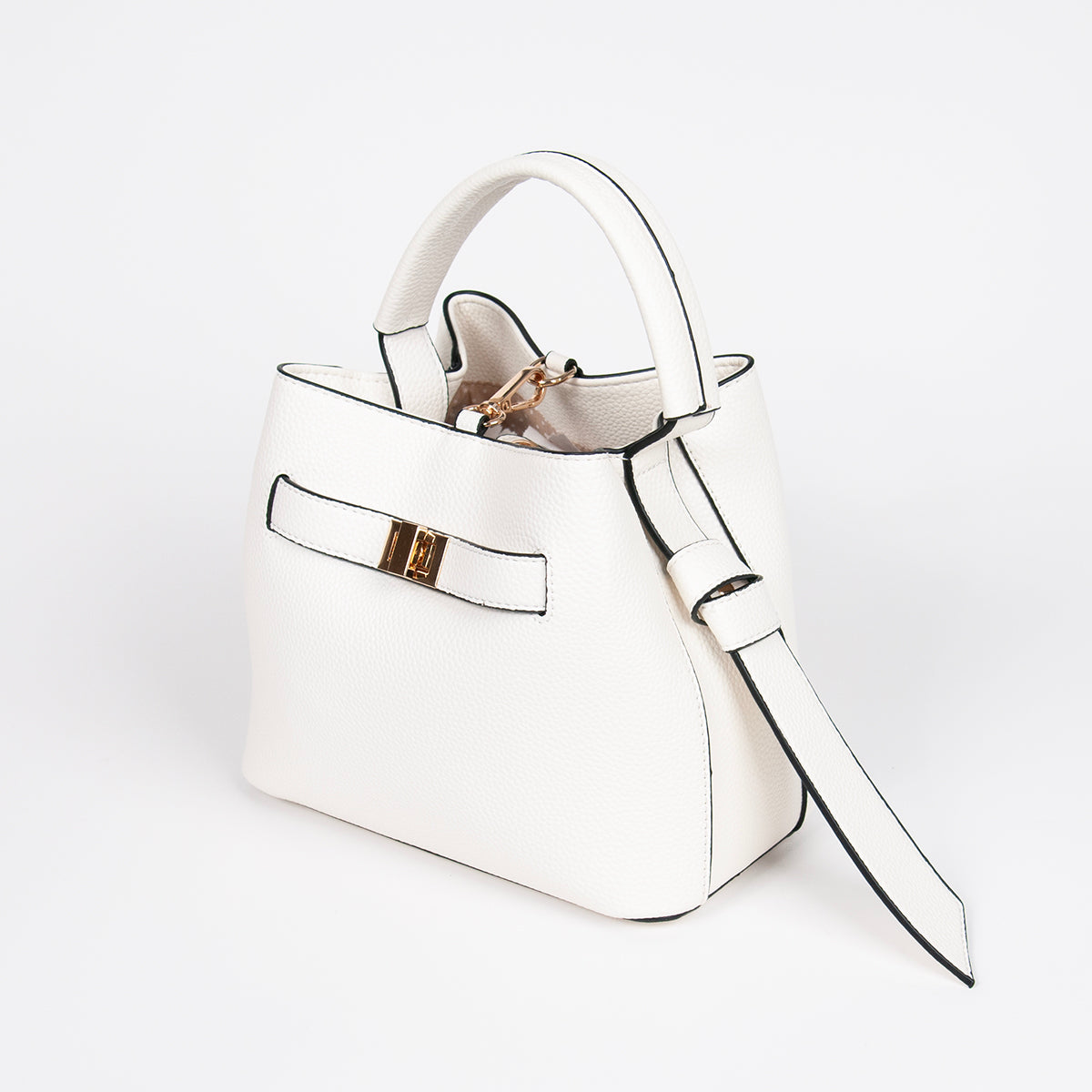 883902 Vesker, JOY liten bucketbag med frontspenne - hvit
