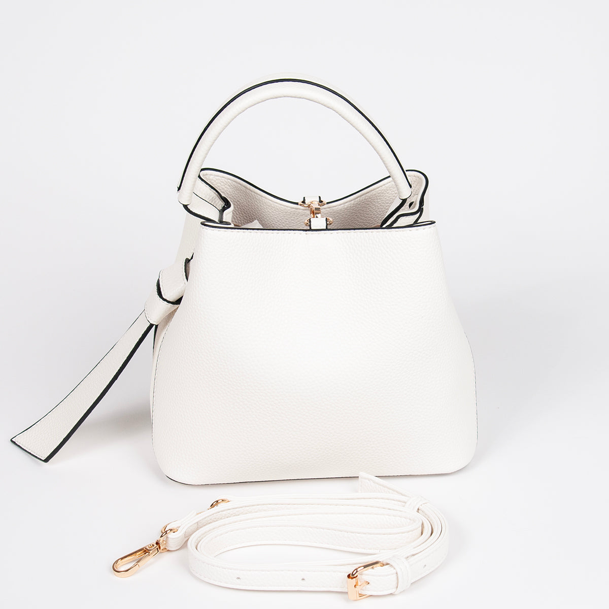 883902 Vesker, JOY liten bucketbag med frontspenne - hvit