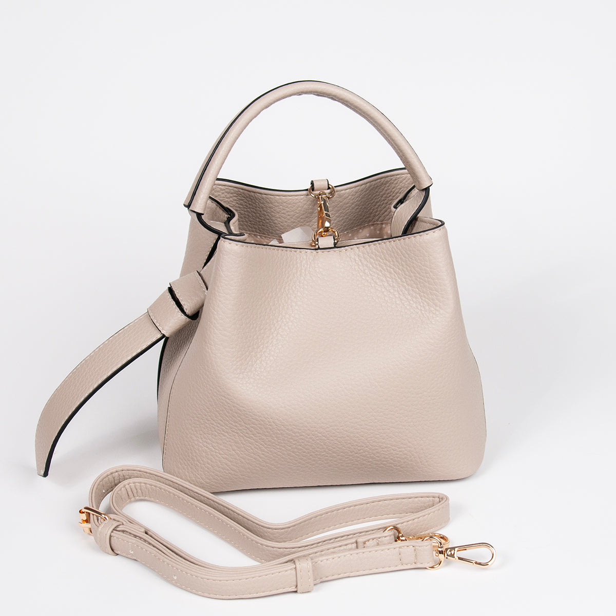 883905 Vesker, JOY liten bucketbag med frontspenne - beige