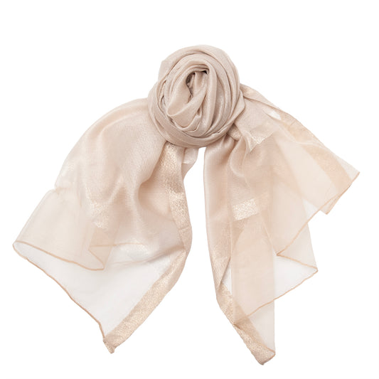 886605  Skjerf,Selskapssjal med lurex -beige/gull