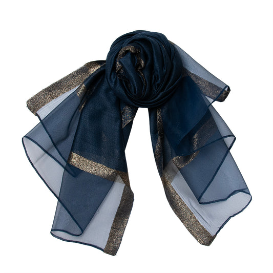 886641  Skjerf,Selskapssjal med lurex - navy/sølv