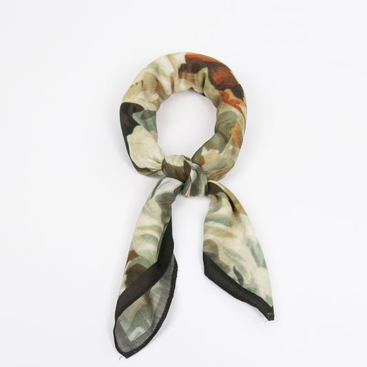 888101  Skjerf, Lite skjerf vevet kvalitet stor blomst print - grønn