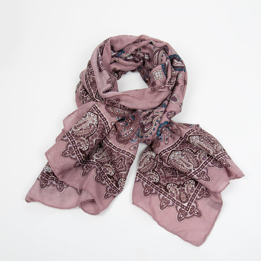 888736  Skjerf, Mykt viskose skjerf paisley print med kant - rosa