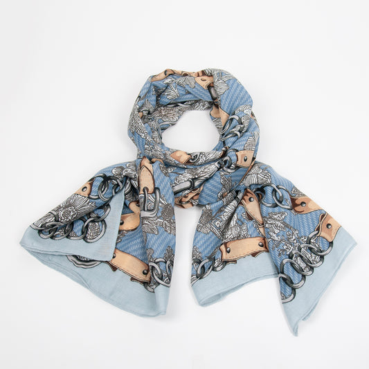 888946  Skjerf, Mykt viskose skjerf klassisk lenke print - blå