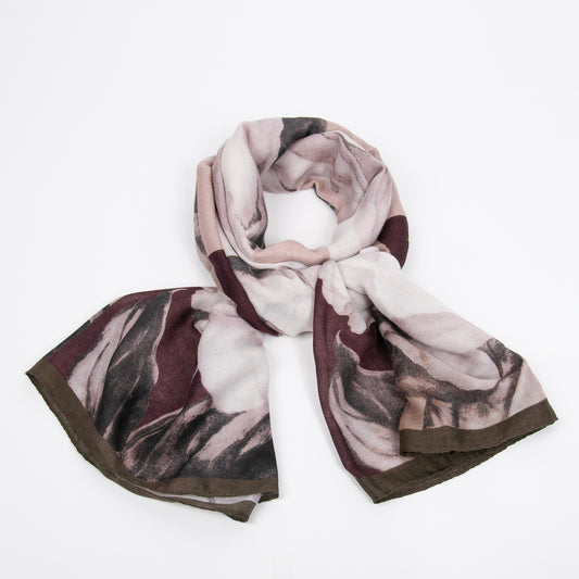 889021  Skjerf, Mykt viskose skjerf stor blomst print - burgunder/plomme t