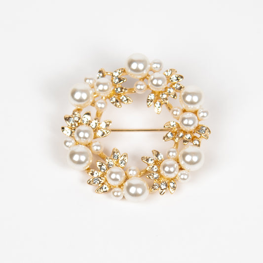 889262 Broche, Krans med perler - gull