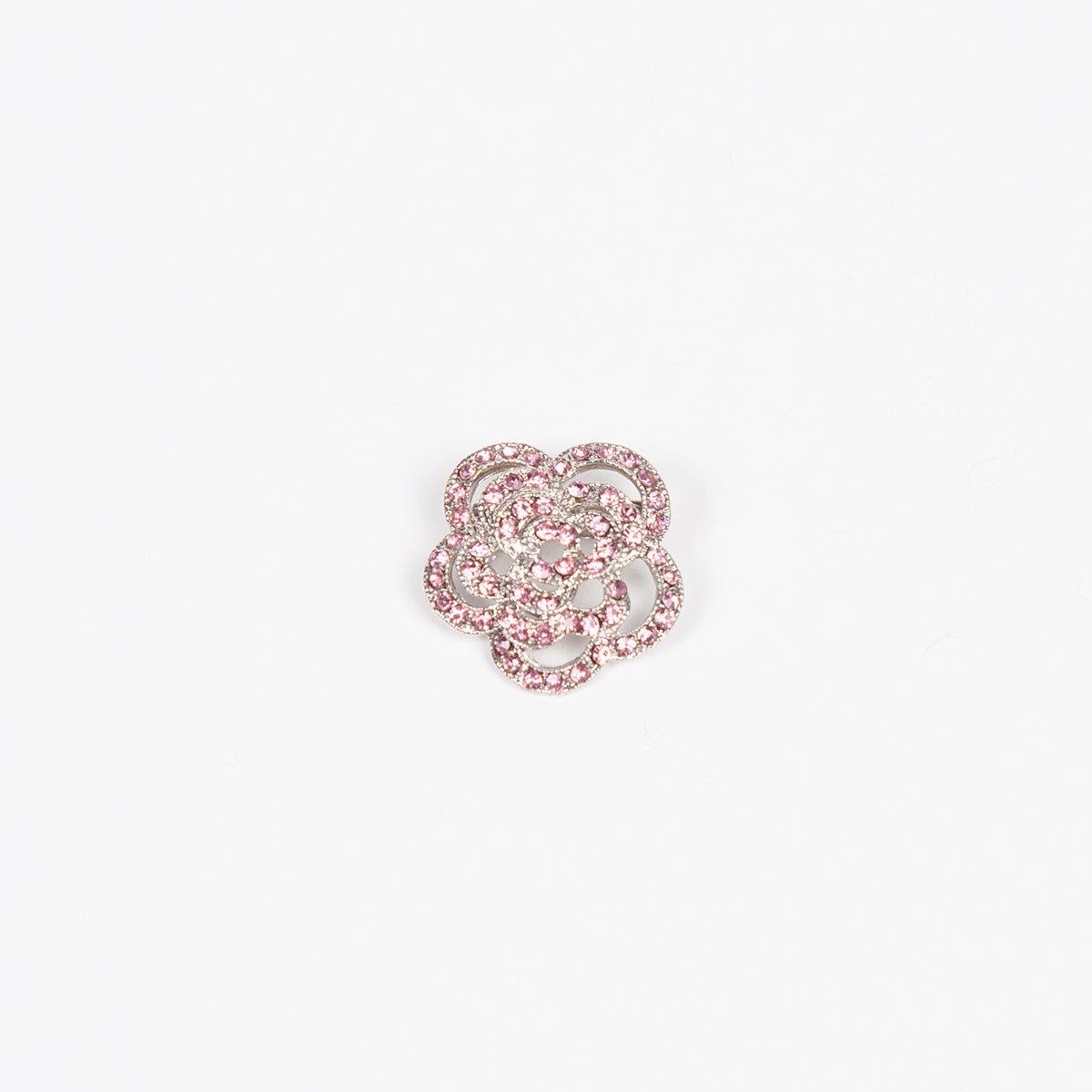 889936 Broche, Liten Blomst - sølv med lys rosa strass stener