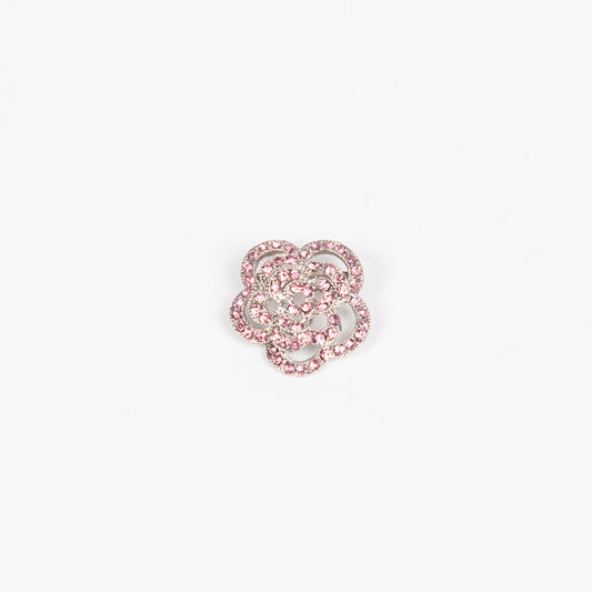 889936 Broche, Liten Blomst - sølv med lys rosa strass stener