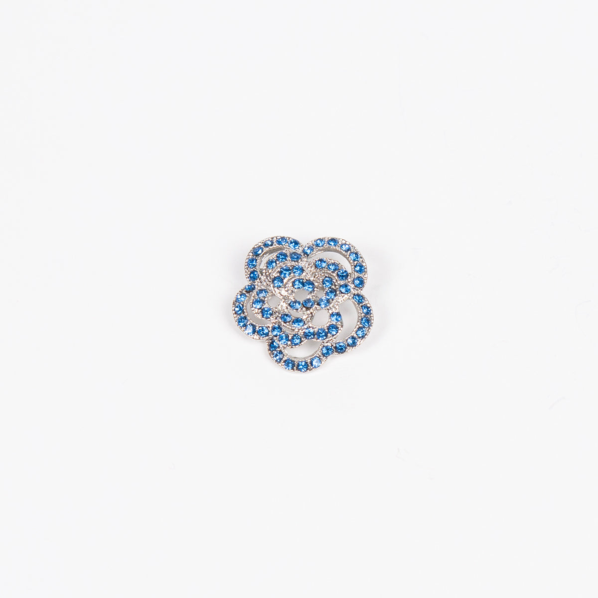 889946 Broche, Liten Blomst - sølv med lys blå strass stener