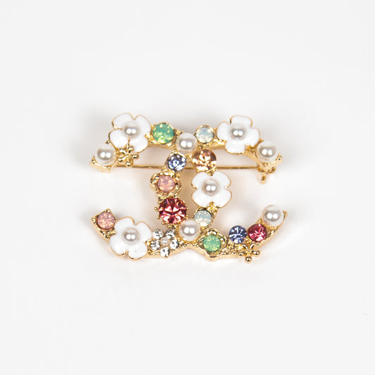 890162 Broche, CC Broche med fargerike stener - gull