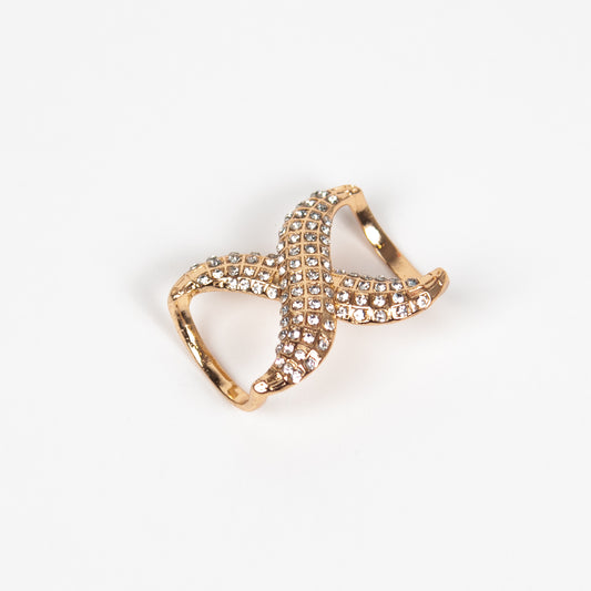 890262 Skjerf, Skjerf ring bredt kryss med stener - gull