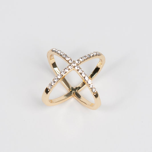 890362X Skjerf ring, STOR STR Skjerf ring kryss med stener - gull