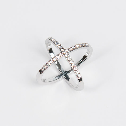 890386X Skjerf ring , STOR STR Skjerf ring kryss med stener - sølv