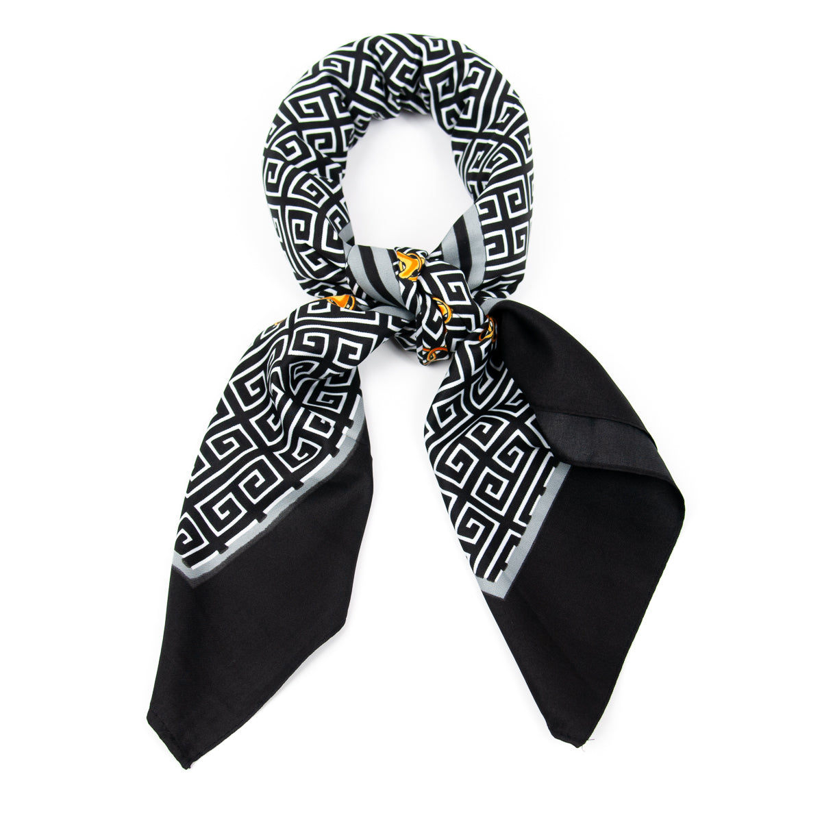 890601  Skjerf, 90x90 cm "silk-look" lenkeprint - svart