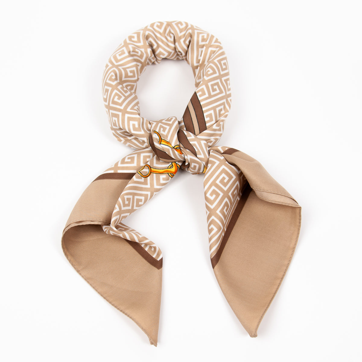 890605  Skjerf, 90x90 cm "silk-look" lenkeprint - beige